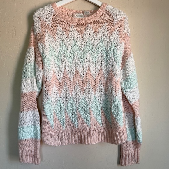 Vintage Forindi Pastel Chevron Knit Sweater Grandmacore 90s Art Deco - Picture 1 of 8